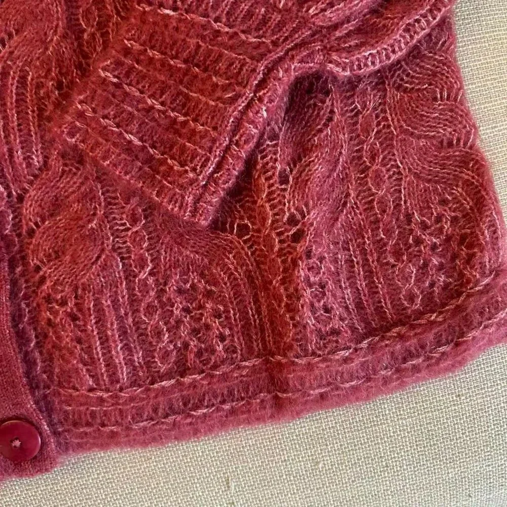 BEST Sezane Alma Cardigan Small Rosewood Pink Kid Mohair Sweater Knit French - Picture 8 of 11